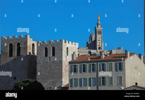 Notre Dame De La Garde Cathedral And Abbey Of Saint Victor Towers In