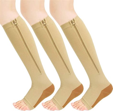 3 Pairs Zipper Compression Socks Women With Open Toe