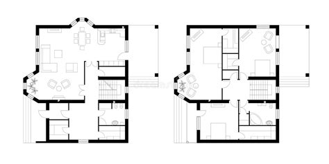 Architectural Plan Of A Two Storey Manor House With A Terrace T Stock