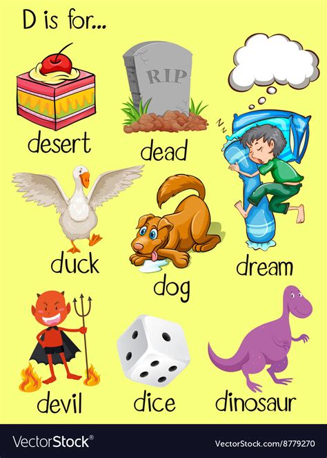 Check spelling or type a new query. Poster letter D is for many words Royalty Free Vector Image