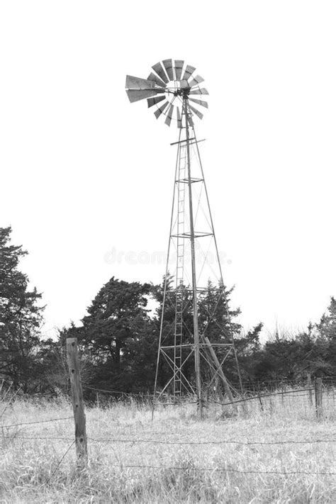 Black And White Photo Of Old Windmill In Field Stock Image Image Of