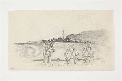 Drawing World War Ii Scenes Soldiers And Ship Js Mckean Circa 1945