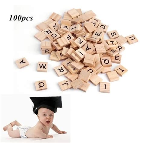 New 100 Pcs Pack Baby Wooden Alphabet Scrabble Tiles For Kids Games