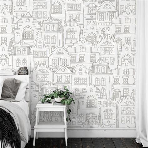 There's an app for that!) metal ruler or straight edge utility knife, for trimming the panels cut wallpaper strips to the height of your wall plus a couple extra inches for trimming the top and bottom later. Modern Townhouse Wallpaper. Removable and Self Adhesive ...