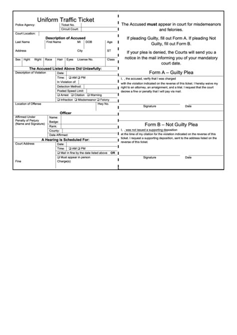 uniform traffic ticket printable