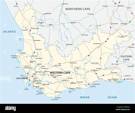 South Africa Western Cape Province Road Vector Map Stock Vector Image