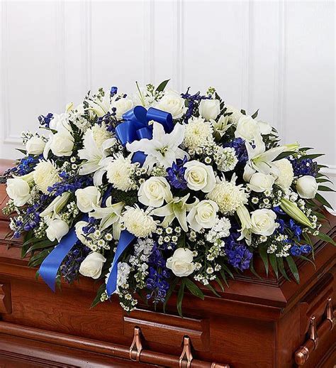 Blue And White Mixed Half Casket Cover Casket Flowers Funeral Flower
