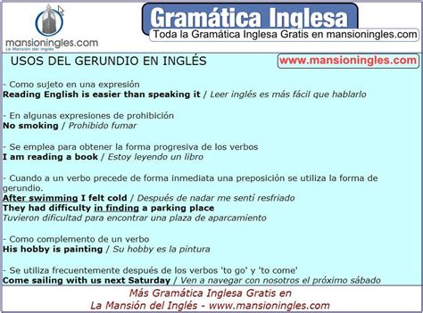 Gramática Inglesa Verbos Usos Del Gerundio En Inglés English Grammar