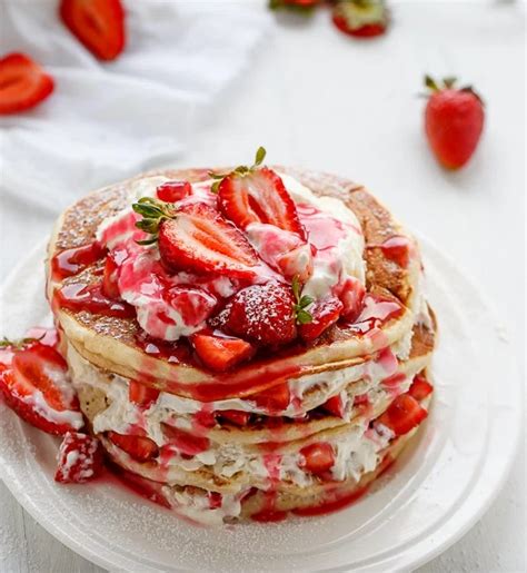 Your guests' tastebuds will think they've died and gone to a tropical paradise. Strawberry Shortcake Pancakes | Yogurt pancakes, Greek yogurt pancakes, Yummy pancake recipe