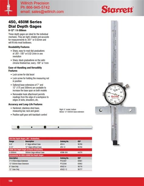 Starrett 450 Dial Depth Gage Willrich Precision Instruments