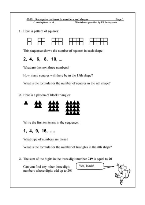 Recognise patterns in numbers and shapes - Reasoning/Problem Solving