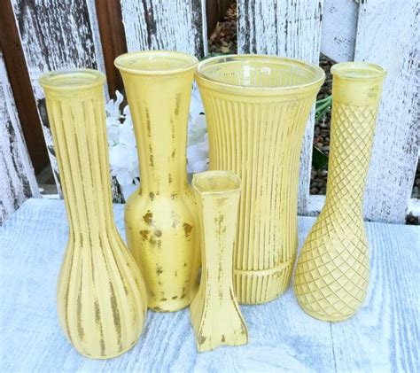 Shabby Chic Painted Glass Vases Set Of 5 In By Huckleberryvntg 3800