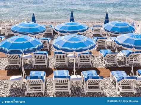 Blue Beach Umbrellas In Nice Stock Photo Image Of Mediterranean
