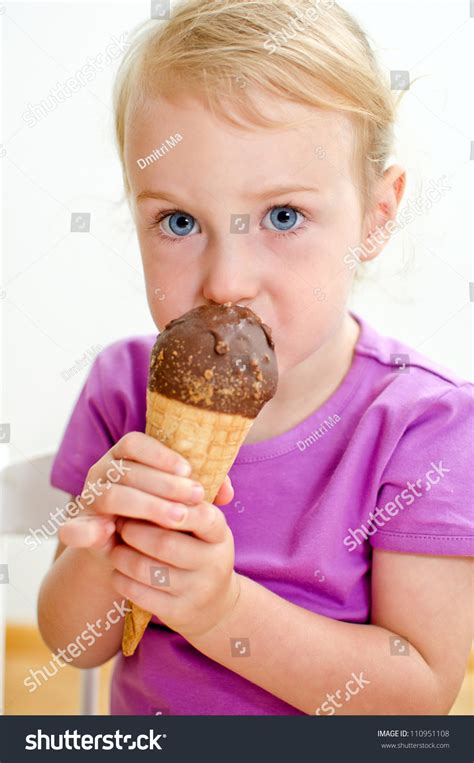 Cute Little Girl Eating Ice Cream Stock Photo 110951108 Shutterstock