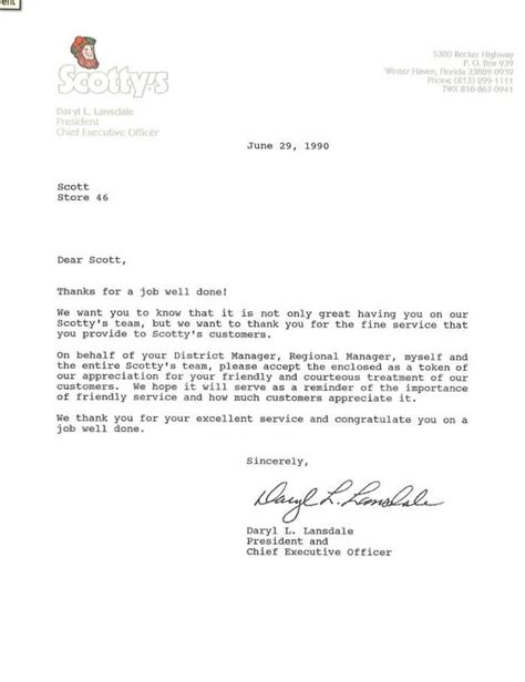 Business letter example for a company. Scotty's Builders Supply Tribute Page