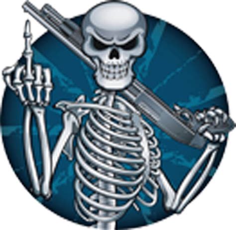 Angry Skeleton With Middle Finger Flip Off And Shot Gun Cartoon Icon V