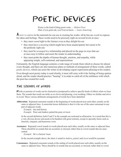 Poetic Devices Revision Pre Reading Teaching Resources