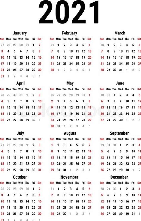 2021 Full Year Printable Calendar Template Business Format