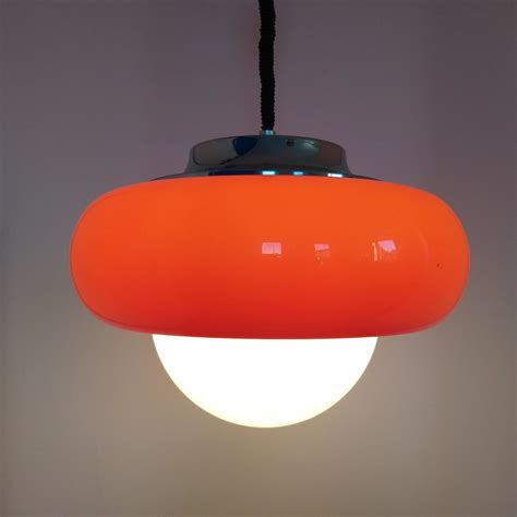 Vintage Guzzini Pendant Lamp Space Age Ceiling Light Orange Retro