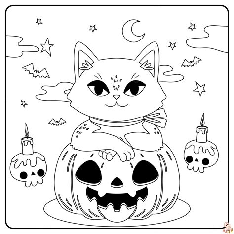 Spooky Fun With Halloween Cat Coloring Pages Gbcoloring