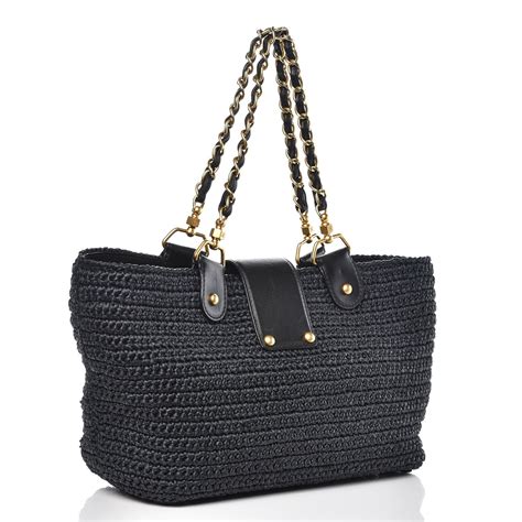 Chanel Straw Raffia Shoulder Bag Black 348188