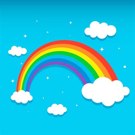 Free Vector Rainbow With Clouds And Stars