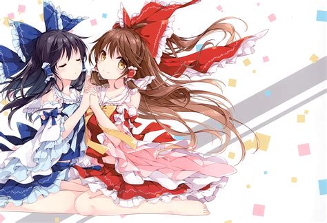 Barefoot Black Hair Blush Bow Brown Hair Hakurei Reimu Japanese Clothes