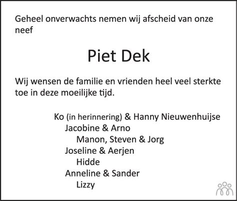 Pieter Christiaan Piet Dek Overlijdensbericht En My XXX Hot Girl