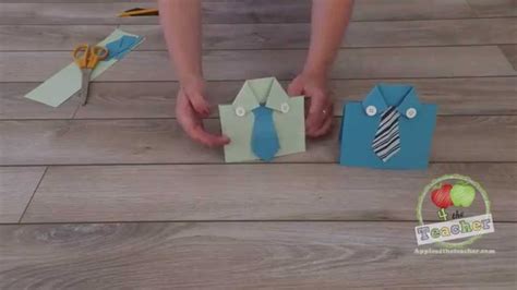 Add glue to the right flap of the card (not the collar) along the edge. How to Make a Fathers Day Shirt and Tie Card - YouTube