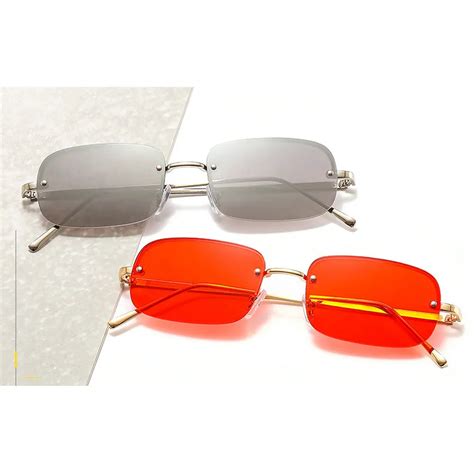 Small Rectangle Sunglasses Women Rimless Square Sun Glasses Men Summer Style Female Metal Rack