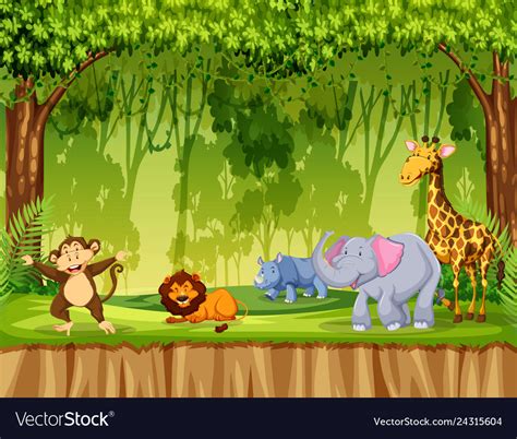 Animals In Jungle Scene Royalty Free Vector Image