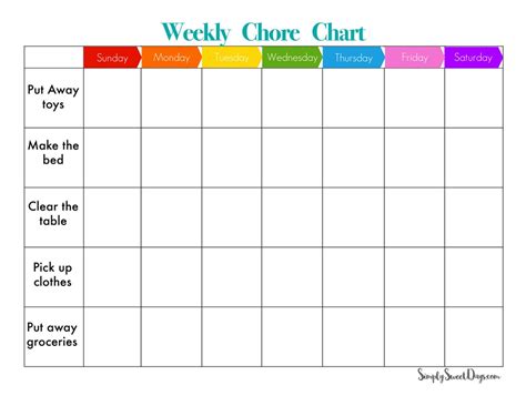 Weekly Chore Chart Simply Sweet Days