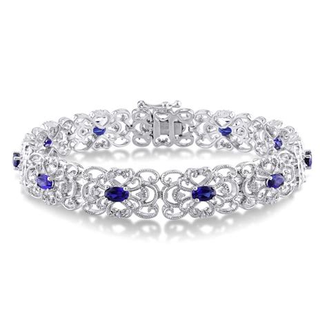 Miadora Sterling Silver Created Blue Sapphire And 1 5ct TDW Diamond