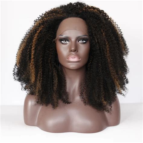 Black Afro Kinky Curly Wigs Glueless Futura Heat Resistant Synthetic Curl Lace Front Wigs Free