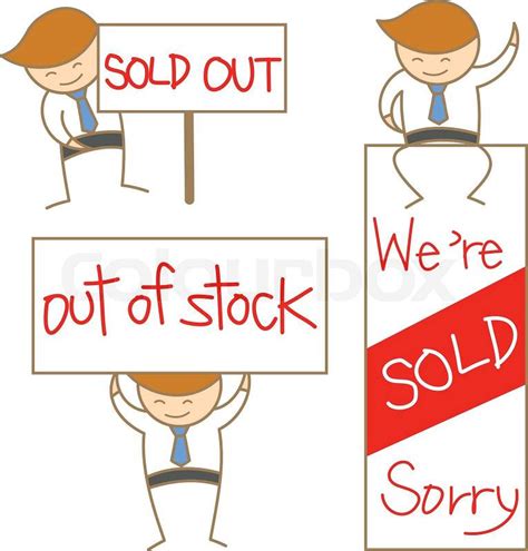 Cartoon Character Of Business Man Show Sold Out Sign Set Stock Vector