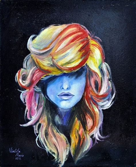 Girl With Long Colored Hair Covering Eyes Art Girl