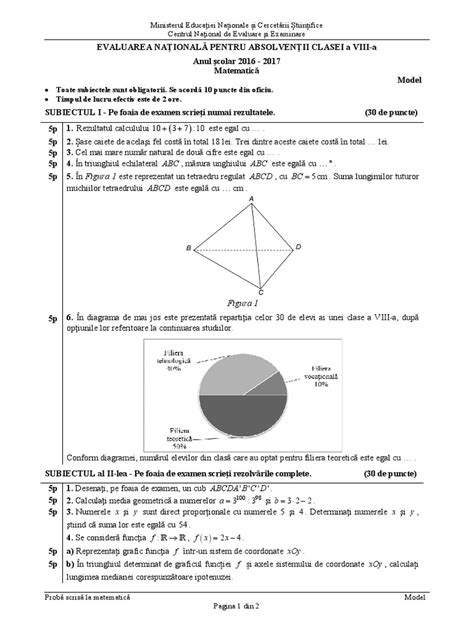 Recapitulare pentru evaluare nationala matematica 2021. Evaluarea Nationala, Matematica Varianta Model 2017
