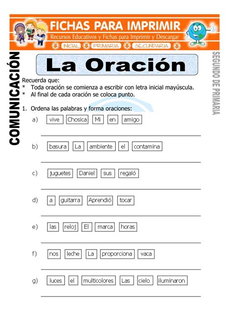 Ordena Las Oraciones Ficha Interactiva Oraciones Fichas Cuadro De Texto