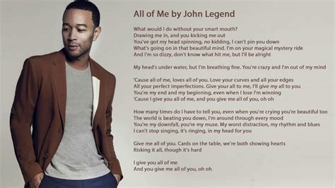 Chords ratings, diagrams and lyrics. All of Me by John Legend Lyrics - YouTube