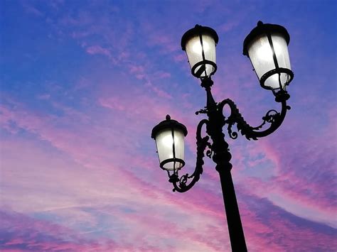 Sunset Lamppost Sky Clouds Twilight Lighting Equipment Street