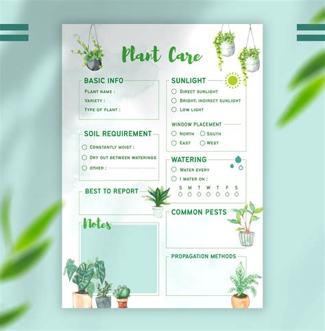 Plant Care Guide Printable Plant Care Sheet Digital Etsy
