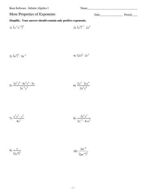 Properties Of Exponents Worksheets With Answers