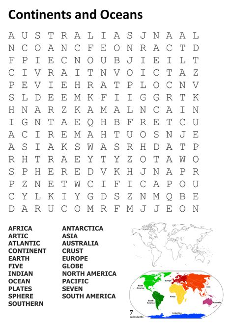 Continents And Oceans Word Search Letter Words Unleashed Exploring