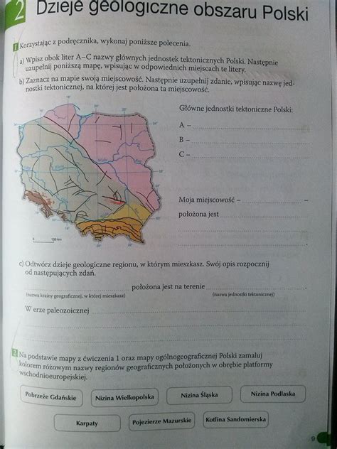 Dzieje geologiczne obszaru Polski. Ćwiczenia str. 9-10 , zad.1,2,5,6