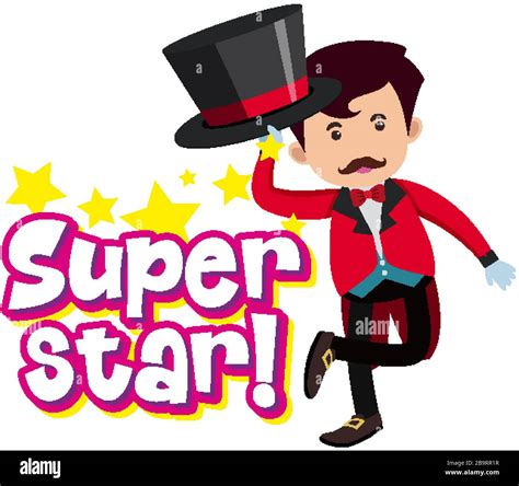 Font Design For Word Superstar With Magician In Red Suit Illustration