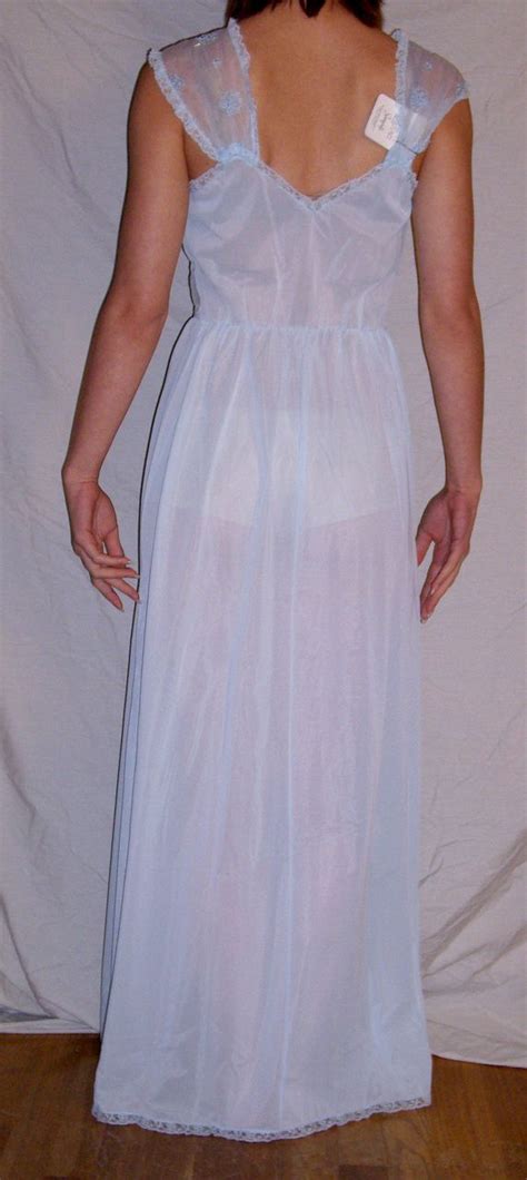 Vintage 1950 Seamprufe Long Sheer Blue Nightgown New Nwt Nos Size 34