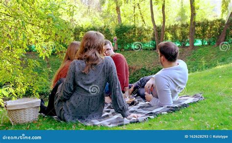 Quatro Amigos Conversando No Piquenique No Parque Video Estoque V Deo De Acoplamento Exterior