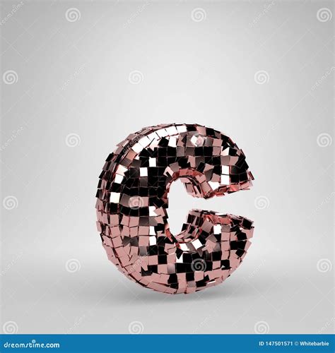 Rose Gold Disco Ball Lowercase Letter C Isolated On White Background
