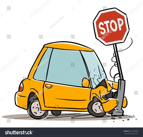 Car Crash Stop Sign Cartoon Illustration Stock Vector 157344803