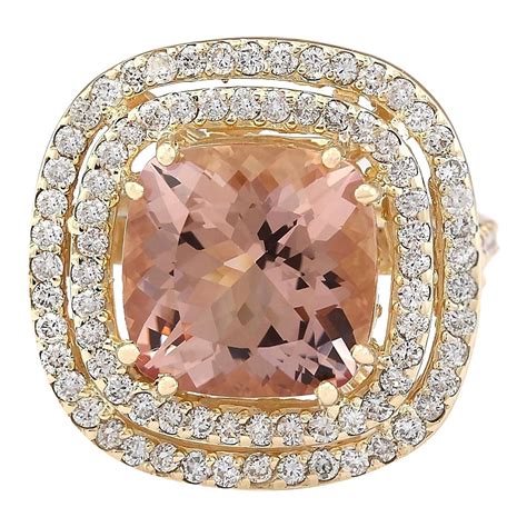 819 Carat Natural Morganite 18 Karat Yellow Gold Diamond Ring For Sale